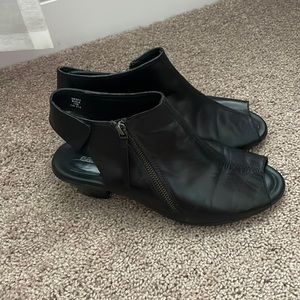Earth open toe black booties. Worn once!